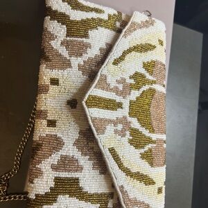 Elegant Beaded Clutch - Cream and Gold